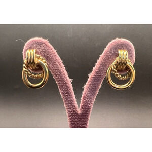 Estate DOUBLE KNOT Huggie Earrings Gold Brass Plated m/i Thailand Pierced